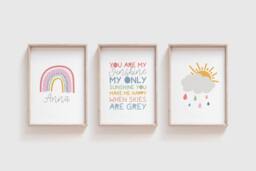 3 Girls Nursery Prints, You Are My Sunshine, Rainbow Wall Art, Bedroom Art - thumbnail 1