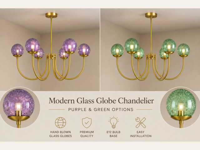 Castle 6-Light Brass Chandelier - Brushed With Green & Purple Globe Pendant Light Medieval Inspired Ceiling Fixture - image 1
