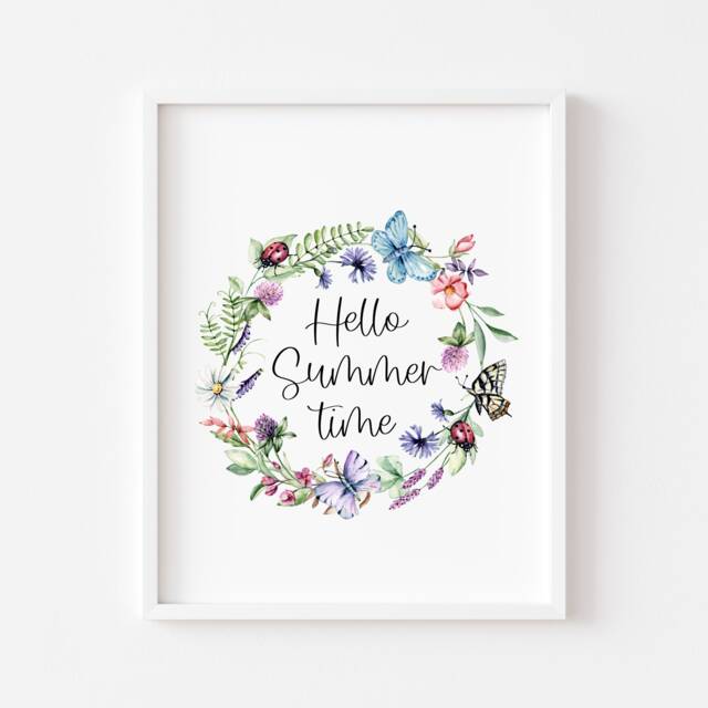 Summer Floral Wreath Print Watercolour Wildflower Wall Art - Unframed - image 1