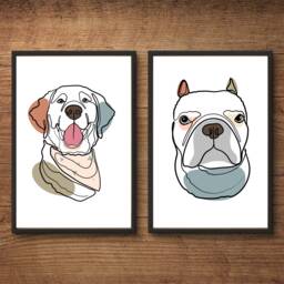 Pet Portrait Line Art Animal Cat Dog Horse Digital Keepsake Remembrance - thumbnail 1
