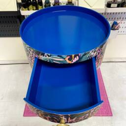 Cobalt Blue, Pink & Orange Side Table. Leopard Print Design With Leaf Design. Personalised Round Nightstand - thumbnail 4