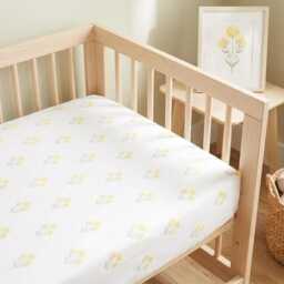 Floral Crib Sheet Buttercup Yellow Rose Cotton Fitted Bedding Block Flowers - thumbnail 4