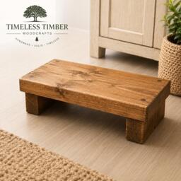 Chunky Wooden Step Stool 29cm Width - Extra Wide Rustic Wood Solid Bench Kitchen Bathroom Nursery