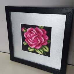Cross Stitch Framed Picture/Pink Rose/Handmade Embroidered Picture/Cross Wall Art Decor - thumbnail 3