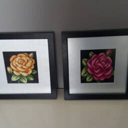 Cross Stitch Framed Picture/Pink Rose/Handmade Embroidered Picture/Cross Wall Art Decor - thumbnail 4