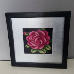 Cross Stitch Framed Picture/Pink Rose/Handmade Embroidered Picture/Cross Wall Art Decor - thumbnail 2