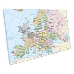 Light Blue Map Of Europe Cities Countries Wall Art Print Ocean Decor Ready To Hang - thumbnail 1