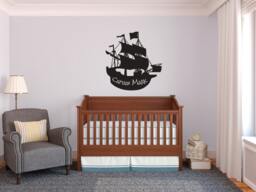 Personalized Pirate Sailing Ship - Wall Decal Custom Vinyl Art Stickers - thumbnail 1