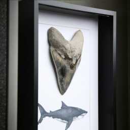 Framed 4-5 Inch Megalodon Shark Tooth Fossil - Watercolor Art Home Decor - thumbnail 2