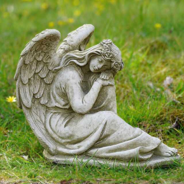 Large Resting Angel Stone Statue Outdoor Garden Ornament Fairy Cherub Sculpture - image 1