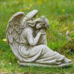 Large Resting Angel Stone Statue Outdoor Garden Ornament Fairy Cherub Sculpture - thumbnail 1
