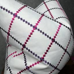 Geometric Cushion Cover, Pink - Purple Pillow Embroidered Sham, Double Sided Sofa Bed Scatter Pillow, Designer Fabric - thumbnail 3