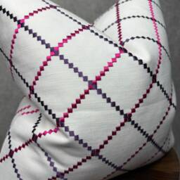 Geometric Cushion Cover, Pink - Purple Pillow Embroidered Sham, Double Sided Sofa Bed Scatter Pillow, Designer Fabric - thumbnail 2