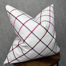Geometric Cushion Cover, Pink - Purple Pillow Embroidered Sham, Double Sided Sofa Bed Scatter Pillow, Designer Fabric - thumbnail 1