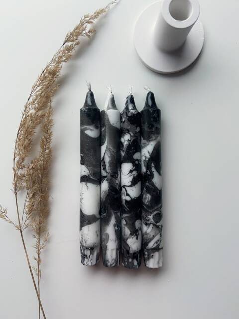 Marble Candles, Dip Dye Set Of 4, Marbled Taper Candles - image 1