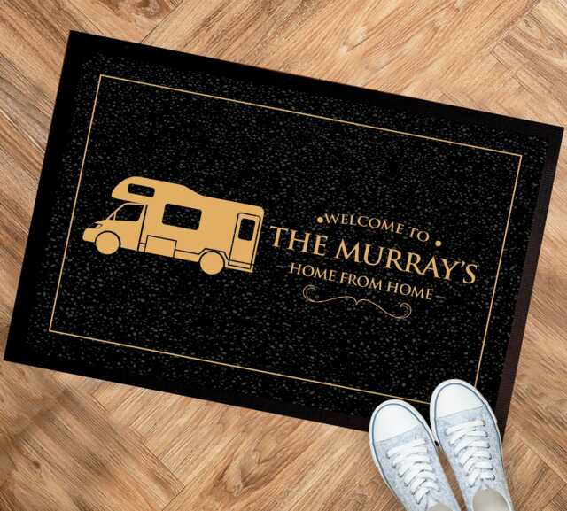 Personalised Campervan Door Mat - Black Gold 60 X 40cm, Motorhome Entrance Mat - Van Life Accessories - image 1