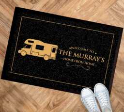 Personalised Campervan Door Mat - Black Gold 60 X 40cm, Motorhome Entrance Mat - Van Life Accessories - thumbnail 1