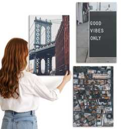 3 Piece Canvas Set - Aerial View Of A Bridge in The City With Street Signs, Gray Photo Print, Travels Wall Decor - thumbnail 3