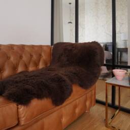 Genuine Sheepskin Rug, Thick Fluffy Brown Throw, Cozy Decorative Carpet - thumbnail 3