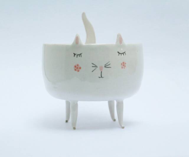 Maurice The Cat - Handmade Ceramic Bowl/Planter, Whimsical Feline D??cor - image 1