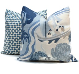 Schumacher Chinoiserie Pillow Cover Pearl River Blues Decorative Throw - thumbnail 1