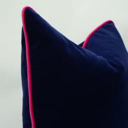 Navy Velvet Pillow With Cerise Pink Piping - Heavyweight Cotton Cushion - thumbnail 3