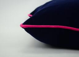 Navy Velvet Pillow With Cerise Pink Piping - Heavyweight Cotton Cushion