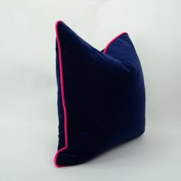 Navy Velvet Pillow With Cerise Pink Piping - Heavyweight Cotton Cushion - thumbnail 2
