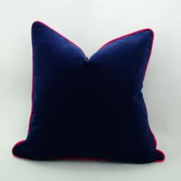 Navy Velvet Pillow With Cerise Pink Piping - Heavyweight Cotton Cushion - thumbnail 4
