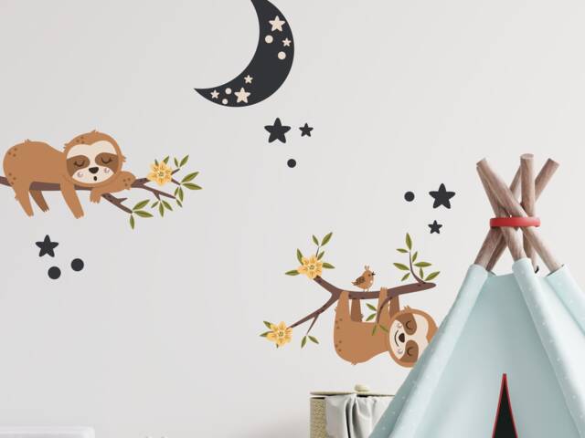 Sleepy Sloths Wall Sticker Pack, Jungle Stickers, Safari Sloth Decal, Themed Room - image 1