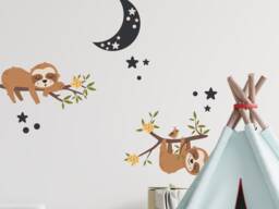 Sleepy Sloths Wall Sticker Pack, Jungle Stickers, Safari Sloth Decal, Themed Room - thumbnail 1