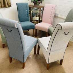 6 Hand Made Dining Room Chairs Newly Reupholstered in Modern Italian Multicoloured Boucle Fabric - thumbnail 2
