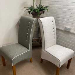 6 Hand Made Dining Room Chairs Newly Reupholstered in Modern Italian Multicoloured Boucle Fabric - thumbnail 3