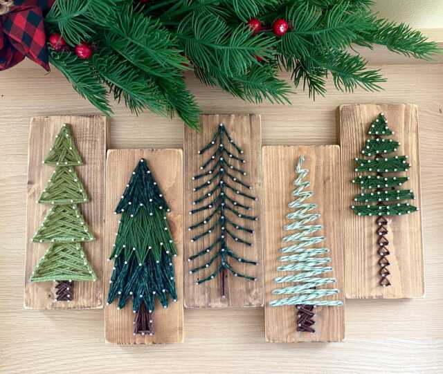 Christmas Tree String Art Decor Signs. Made To Order Handmade Holiday Art Seasonal Decor. Unique 3.5x8.5 Wooden Sign - image 1