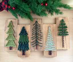 Christmas Tree String Art Decor Signs. Made To Order Handmade Holiday Art Seasonal Decor. Unique 3.5x8.5 Wooden Sign - thumbnail 1