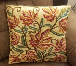 Handmade Silk Embroidery Cushion Cover Red-Brown Leaf, 16x16