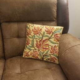 Handmade Silk Embroidery Cushion Cover Red-Brown Leaf, 16x16 - thumbnail 2