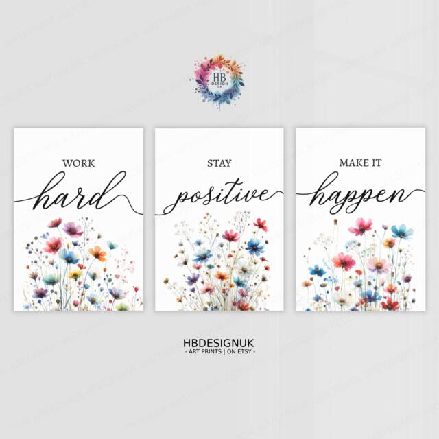 Colourful Home Office Prints - Set Of 3 Posters - Minimalist Desk Decor Work From Wall Art Wfh Gifts Coworker Workplace Pictures - image 1