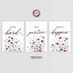 Colourful Home Office Prints - Set Of 3 Posters - Minimalist Desk Decor Work From Wall Art Wfh Gifts Coworker Workplace Pictures - thumbnail 1