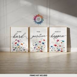 Colourful Home Office Prints - Set Of 3 Posters - Minimalist Desk Decor Work From Wall Art Wfh Gifts Coworker Workplace Pictures - thumbnail 2