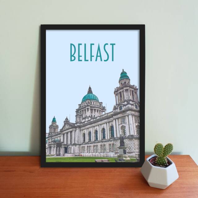 Belfast Travel Poster - Retro Vintage Style Northern Ireland Art Print, City Hall Art, UK Postcard, Travel Print - image 1