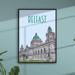 Belfast Travel Poster - Retro Vintage Style Northern Ireland Art Print, City Hall Art, UK Postcard, Travel Print - thumbnail 2