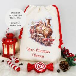Personalised Christmas Sack, Gingerbread Train, Cotton-Poly Blend - thumbnail 1