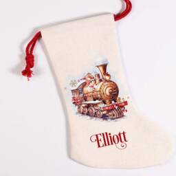Personalised Christmas Sack, Gingerbread Train, Cotton-Poly Blend - thumbnail 3