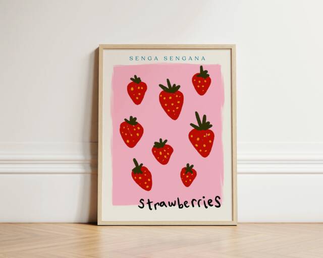 strawberries Print, Poster, Kitchen Fruit Market Decor, Wall, Gallery Unframed - image 1