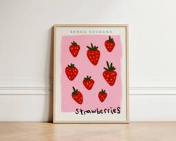 strawberries Print, Poster, Kitchen Fruit Market Decor, Wall, Gallery Unframed - thumbnail 1