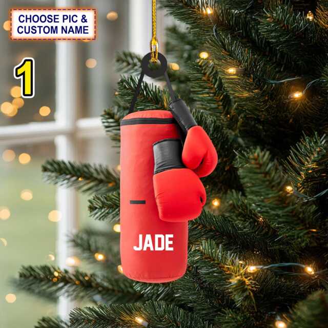Custom Name Boxing Gloves & Punching Bag Personalized Ornament, Christmas Tree Hanging Decor, 2D Flat Ornament - image 1