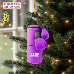 Custom Name Boxing Gloves & Punching Bag Personalized Ornament, Christmas Tree Hanging Decor, 2D Flat Ornament - thumbnail 3