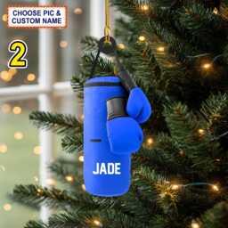 Custom Name Boxing Gloves & Punching Bag Personalized Ornament, Christmas Tree Hanging Decor, 2D Flat Ornament - thumbnail 2