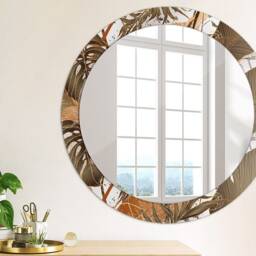Palm Leaves, White, Round Mirror Frame, Decorative Mirror, Frame Print, Unique Wall - thumbnail 2